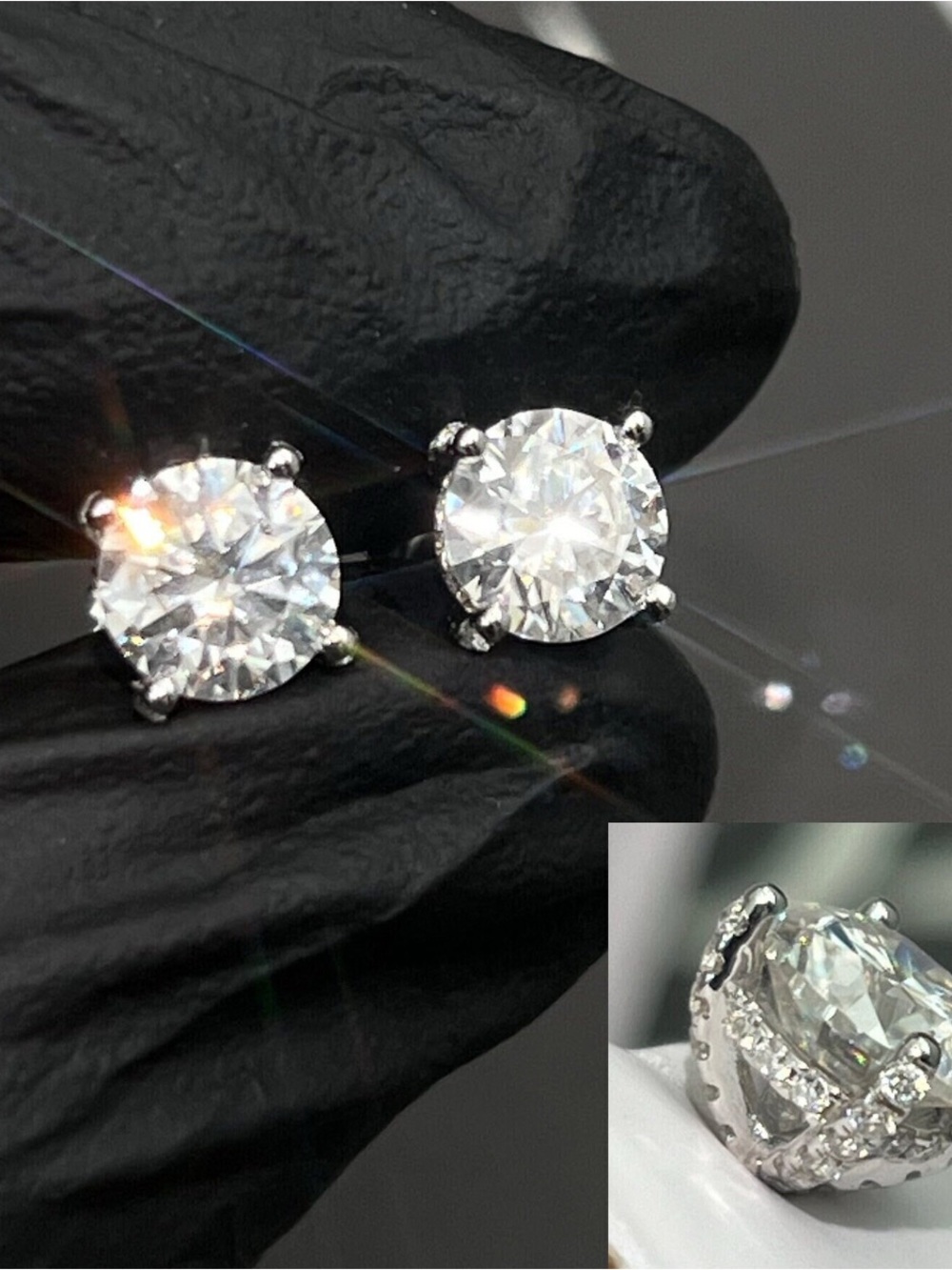 NWT sterling silver S925 MOISSANITE 2.0ct Martini Stud Earrings - Prong Set